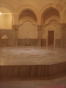 The traditional heated platform covered with marble stone. at Cemberlitas Hamami, Istanbul, Turkey